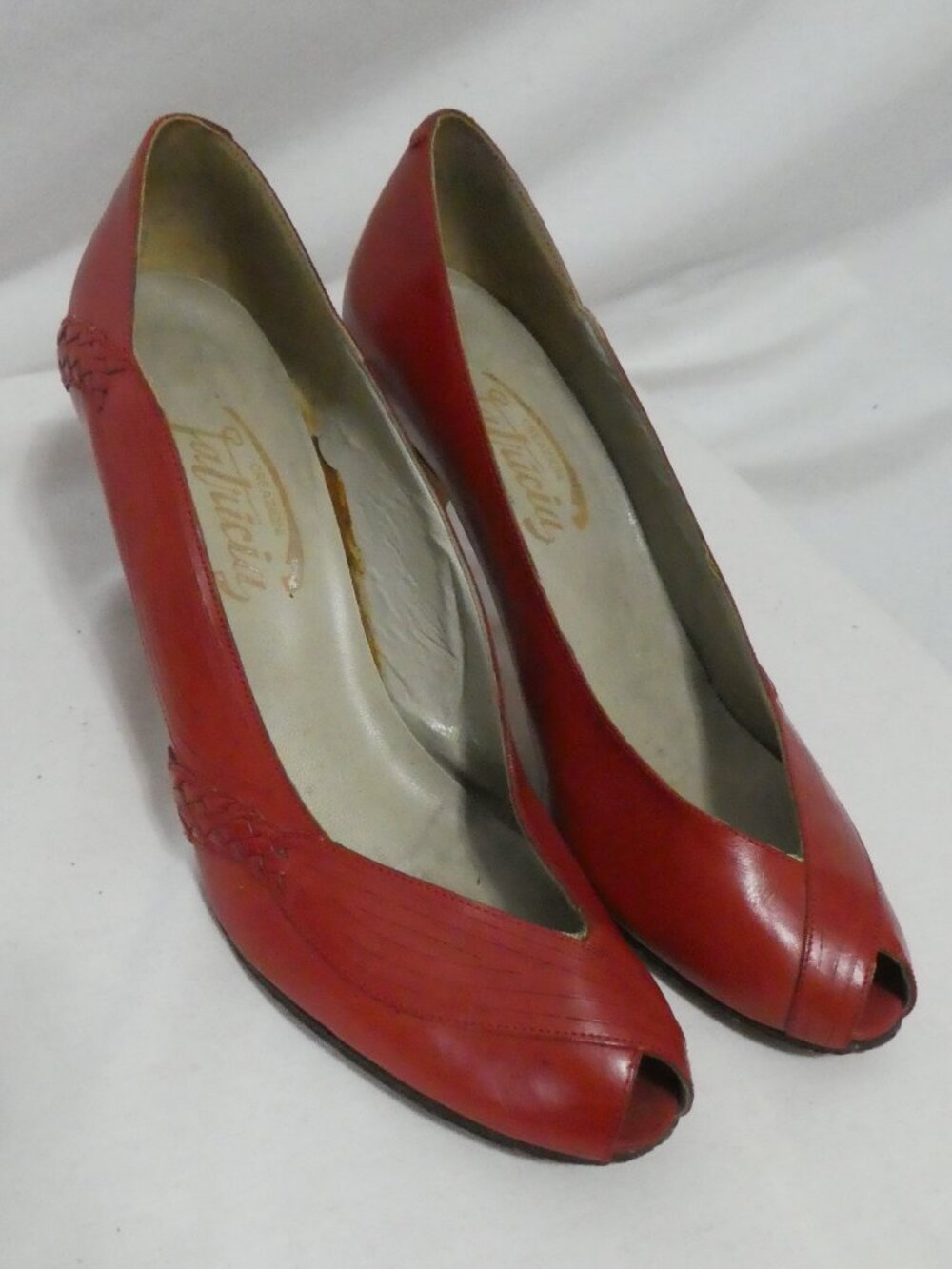 Creazioni PATRICIA Vintage Red Leather Peep Toe Heels Made In Italy - Size 40